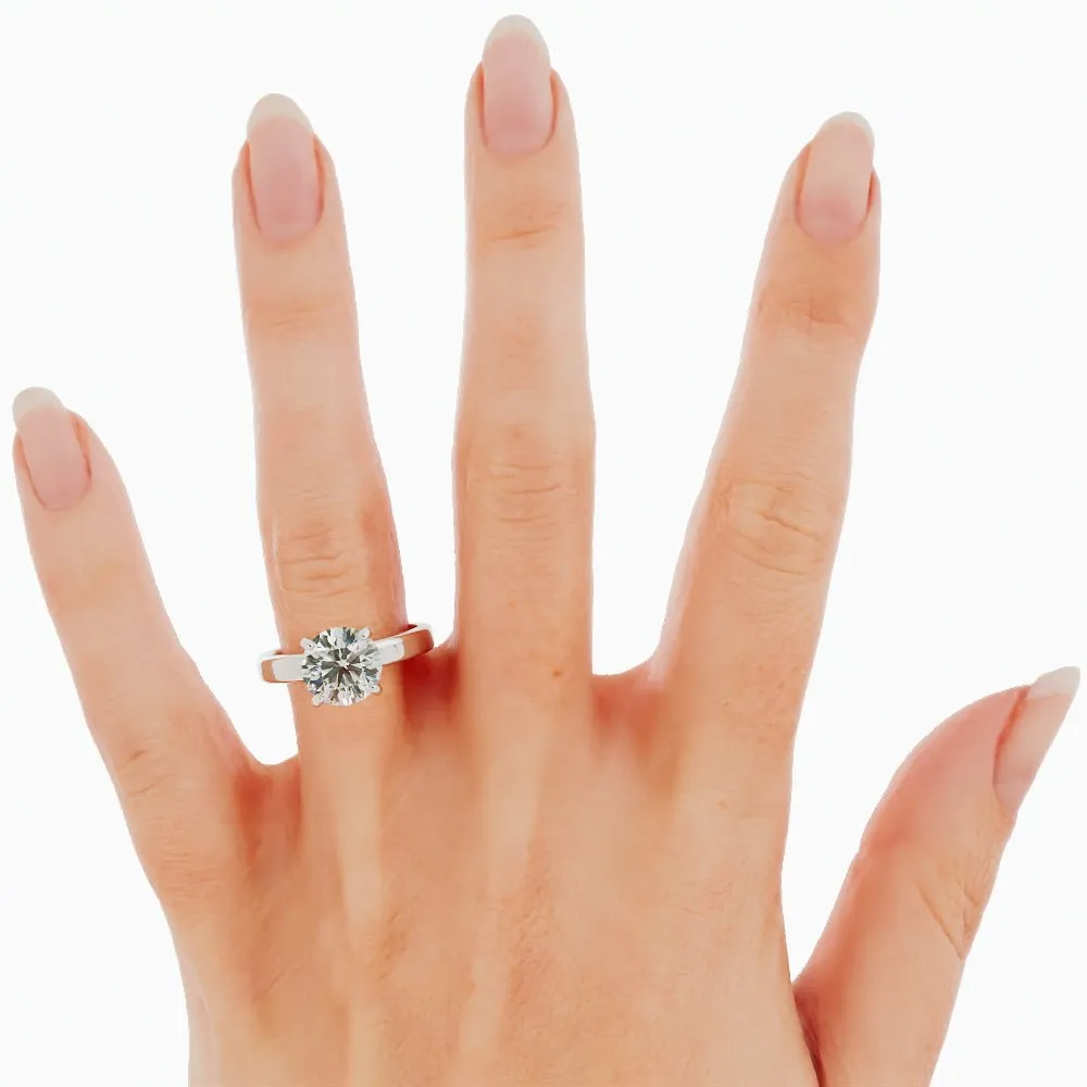 2.2 Carat Round Cut Moissanite Engagement Ring 14k White Gold