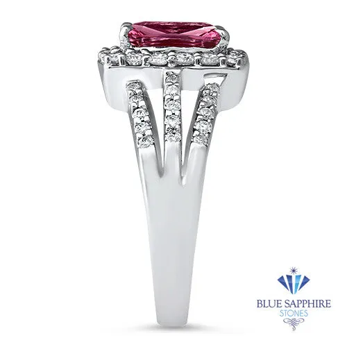 2.25ct Emerald Cut Pink Sapphire Ring with Diamond halo in 18K White Gold