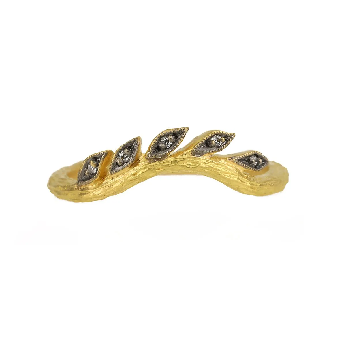 22K Gold and Diamond Curved "Wheat" Band