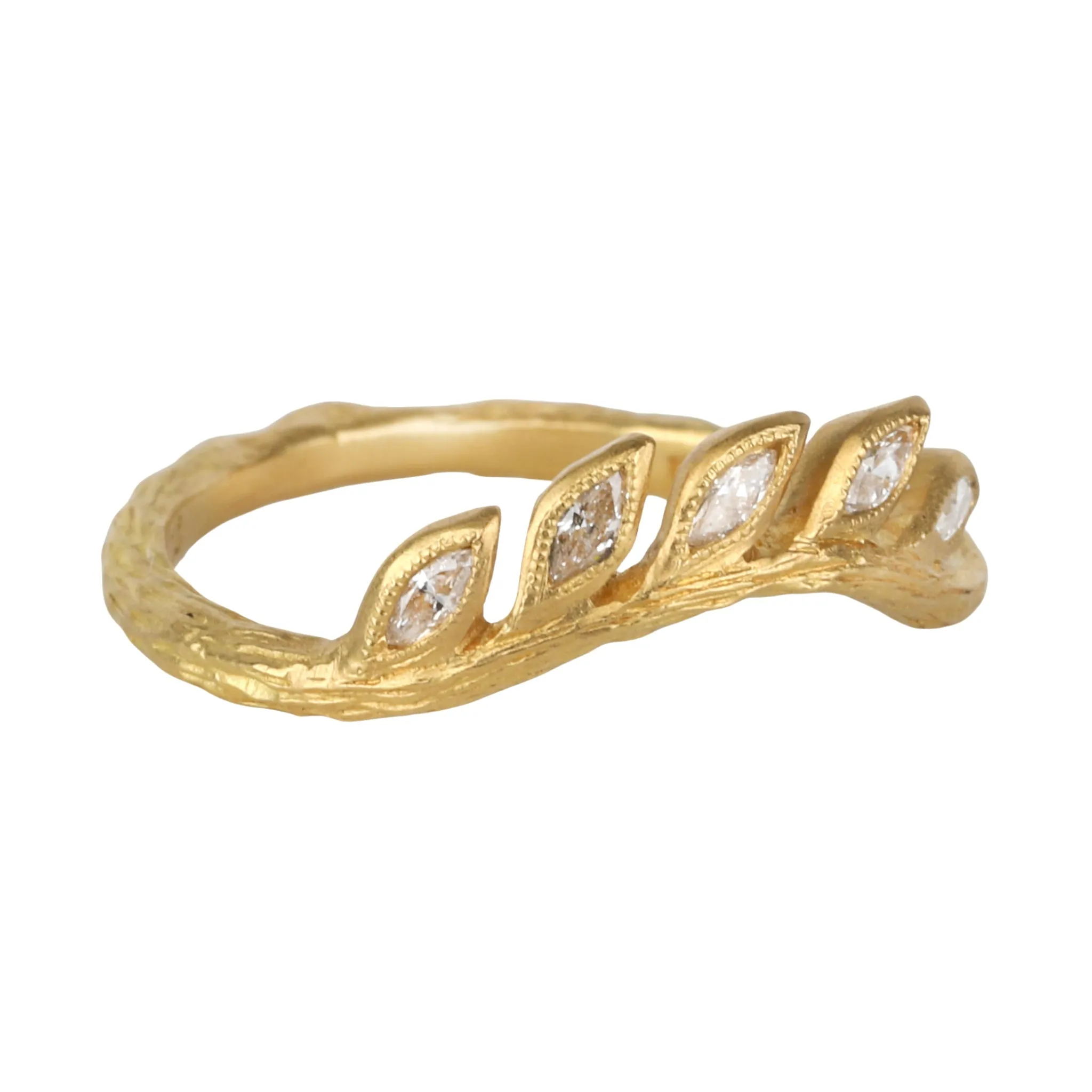 22K Gold and Diamond Curved "Wheat" Band