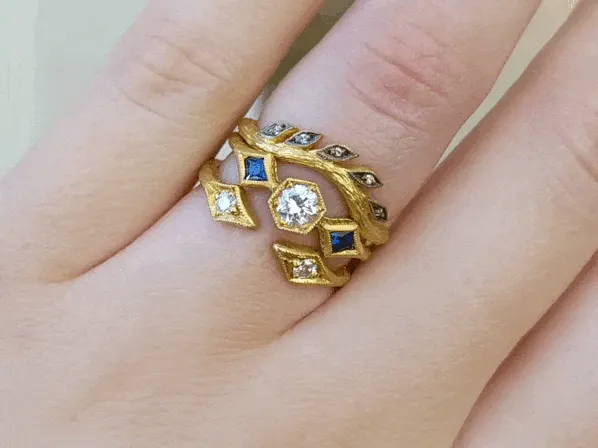 22K Gold and Diamond Curved "Wheat" Band