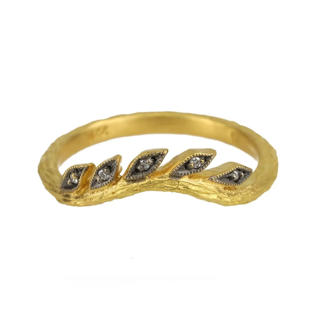 22K Gold and Diamond Curved "Wheat" Band