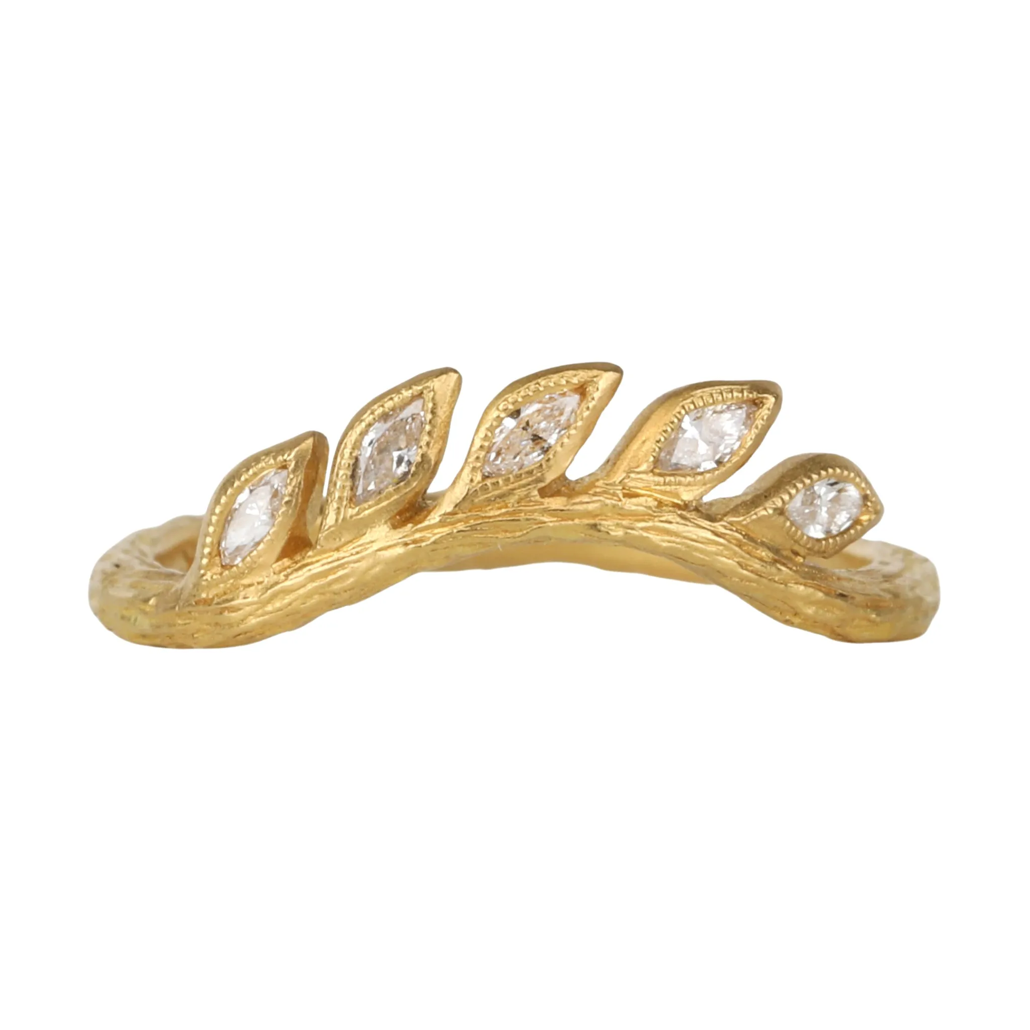 22K Gold and Diamond Curved "Wheat" Band