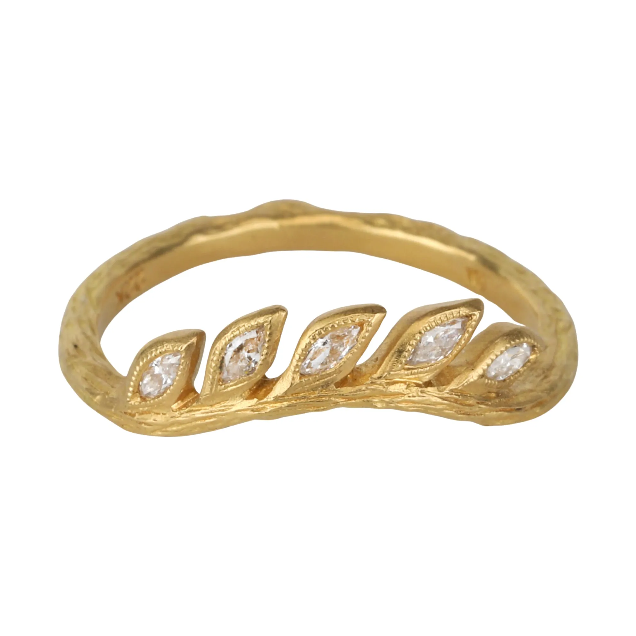 22K Gold and Diamond Curved "Wheat" Band