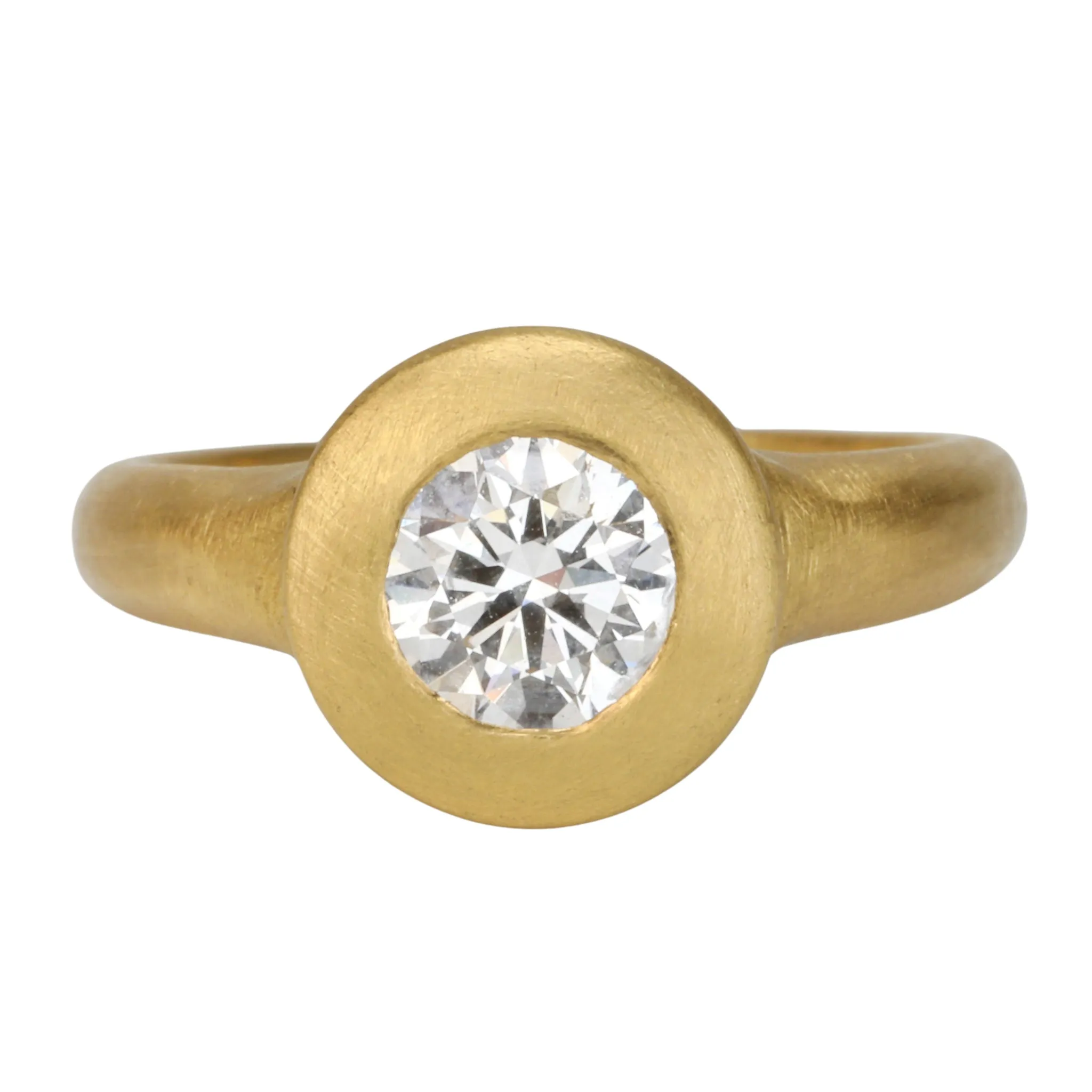 22K Gold "Greek-Inspired" Round Solitaire Diamond Bezel-Set Ring