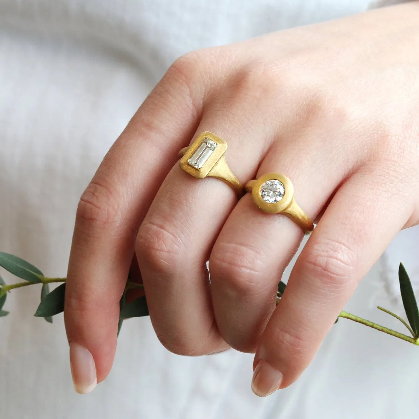 22K Gold "Greek-Inspired" Round Solitaire Diamond Bezel-Set Ring