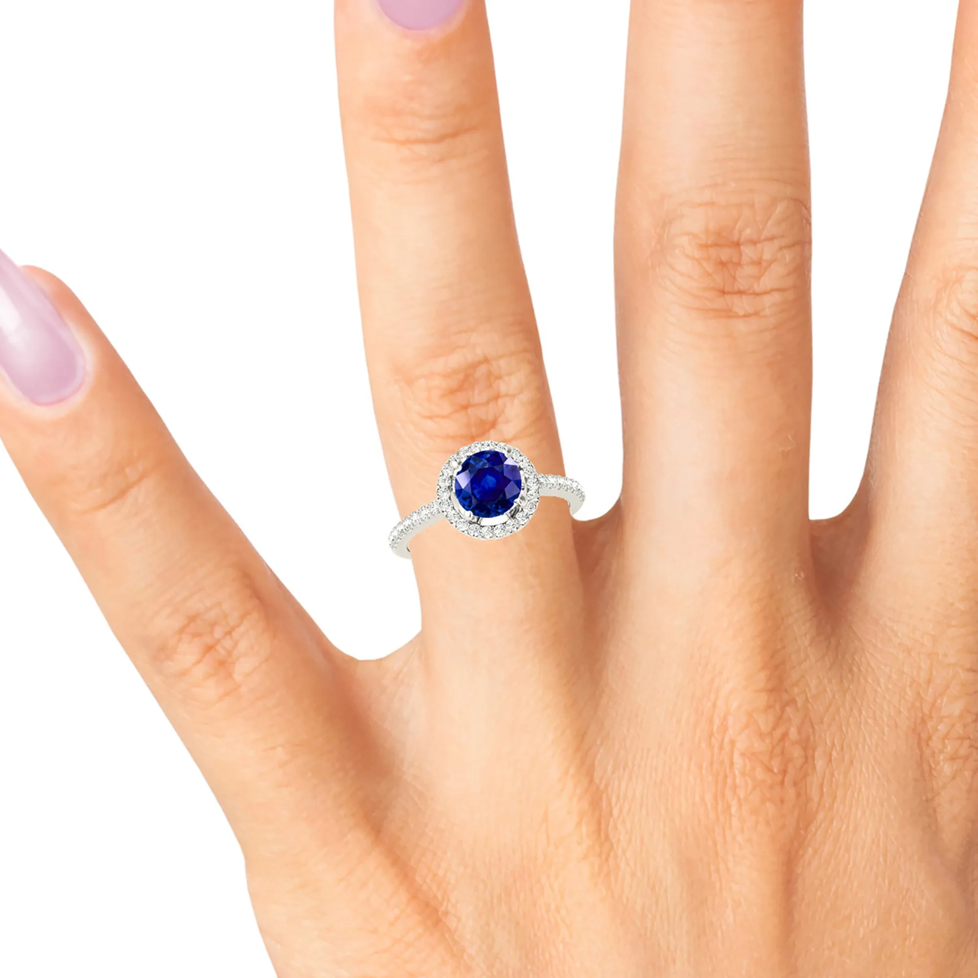 2.40 ct. Genuine Blue Sapphire Four Prong Halo Ring