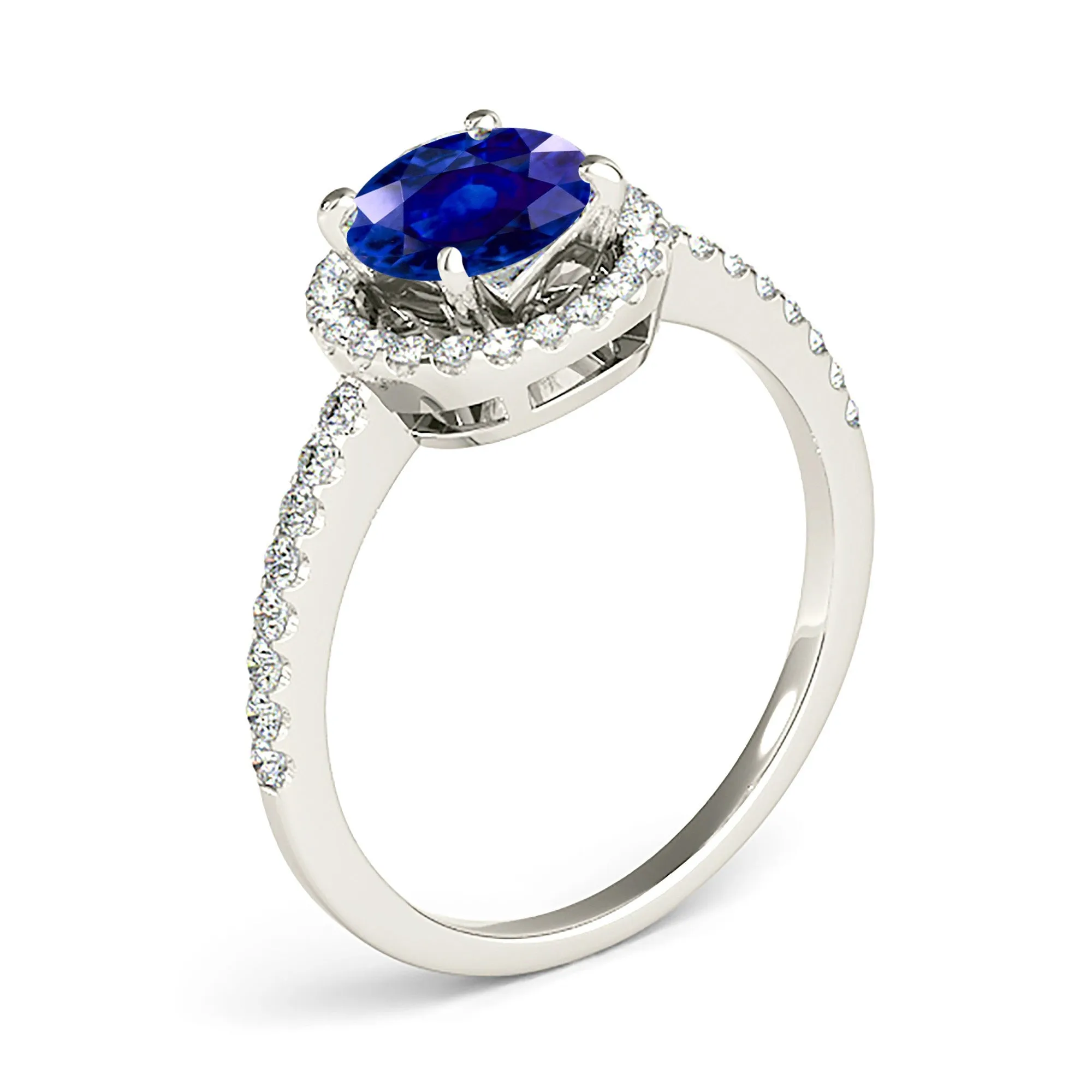 2.40 ct. Genuine Blue Sapphire Four Prong Halo Ring