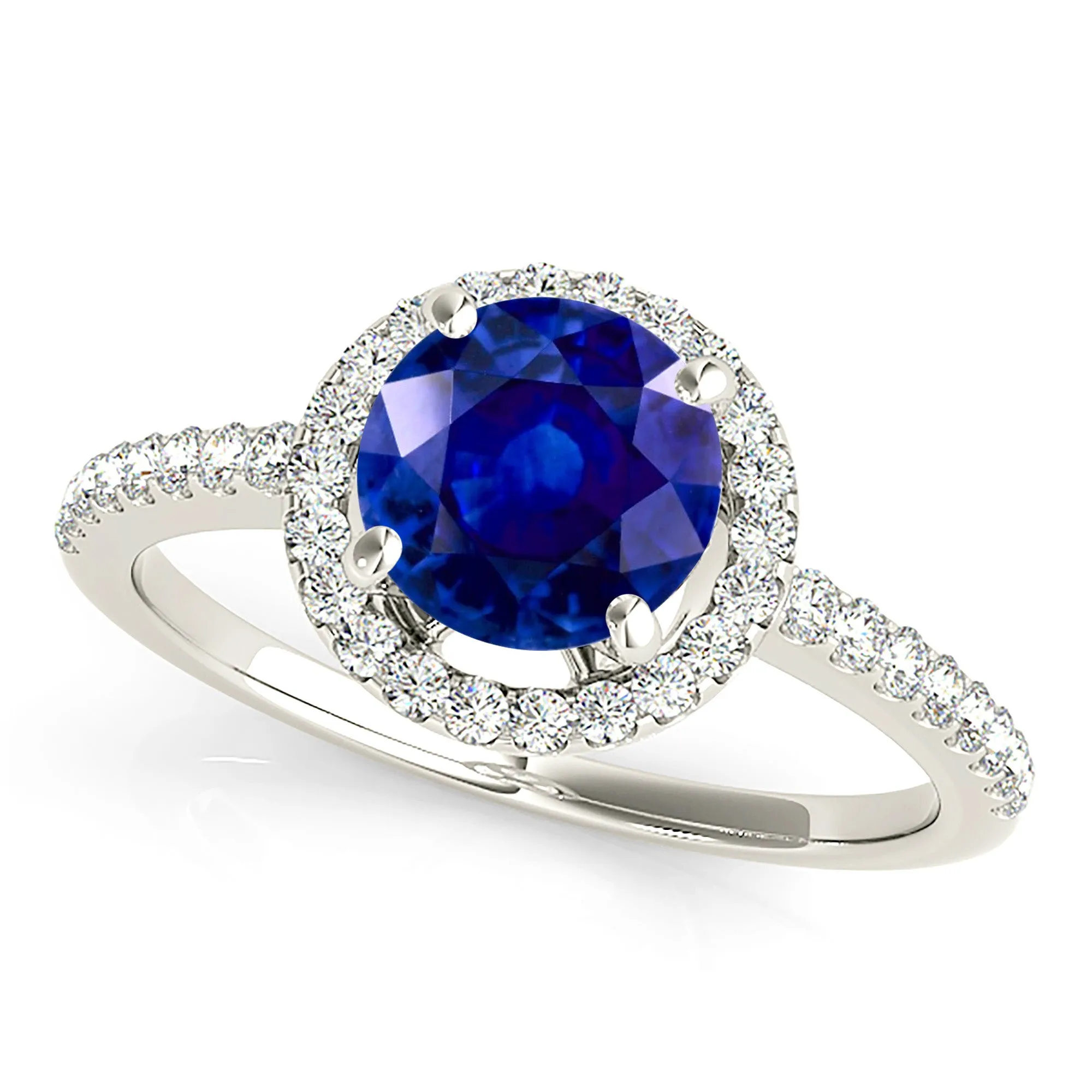 2.40 ct. Genuine Blue Sapphire Four Prong Halo Ring