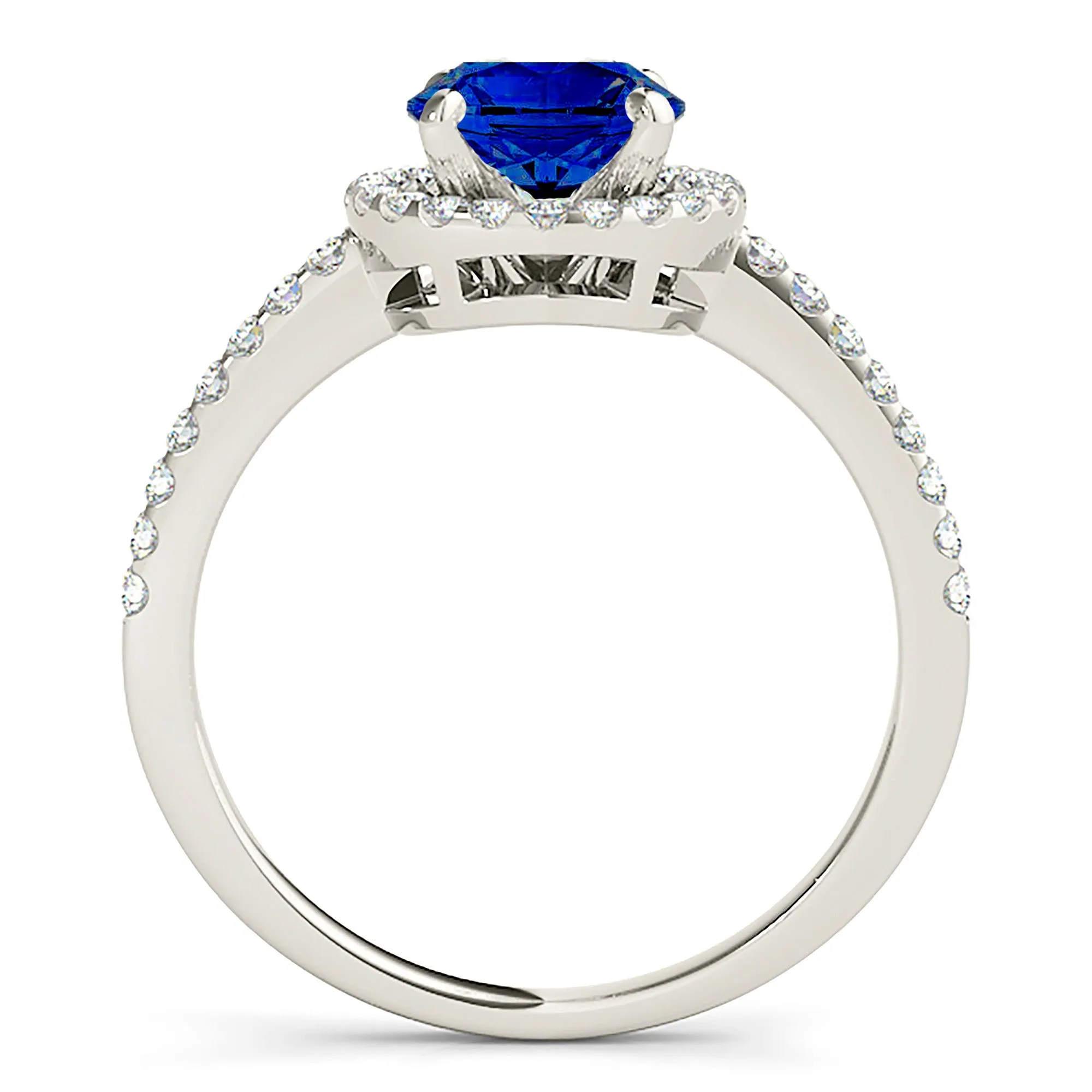 2.40 ct. Genuine Blue Sapphire Four Prong Halo Ring