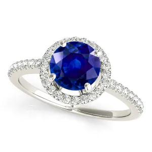 2.40 ct. Genuine Blue Sapphire Four Prong Halo Ring