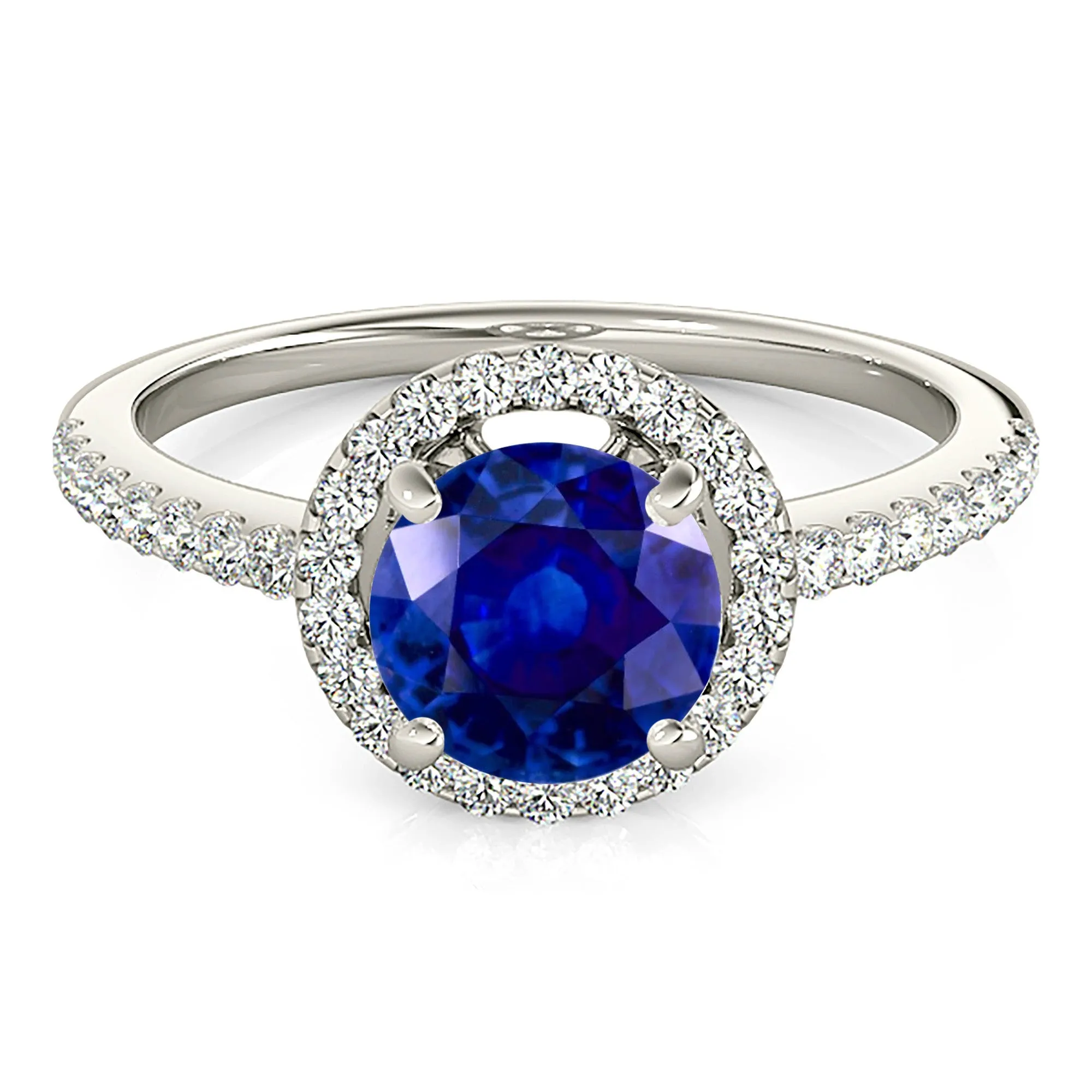 2.40 ct. Genuine Blue Sapphire Four Prong Halo Ring
