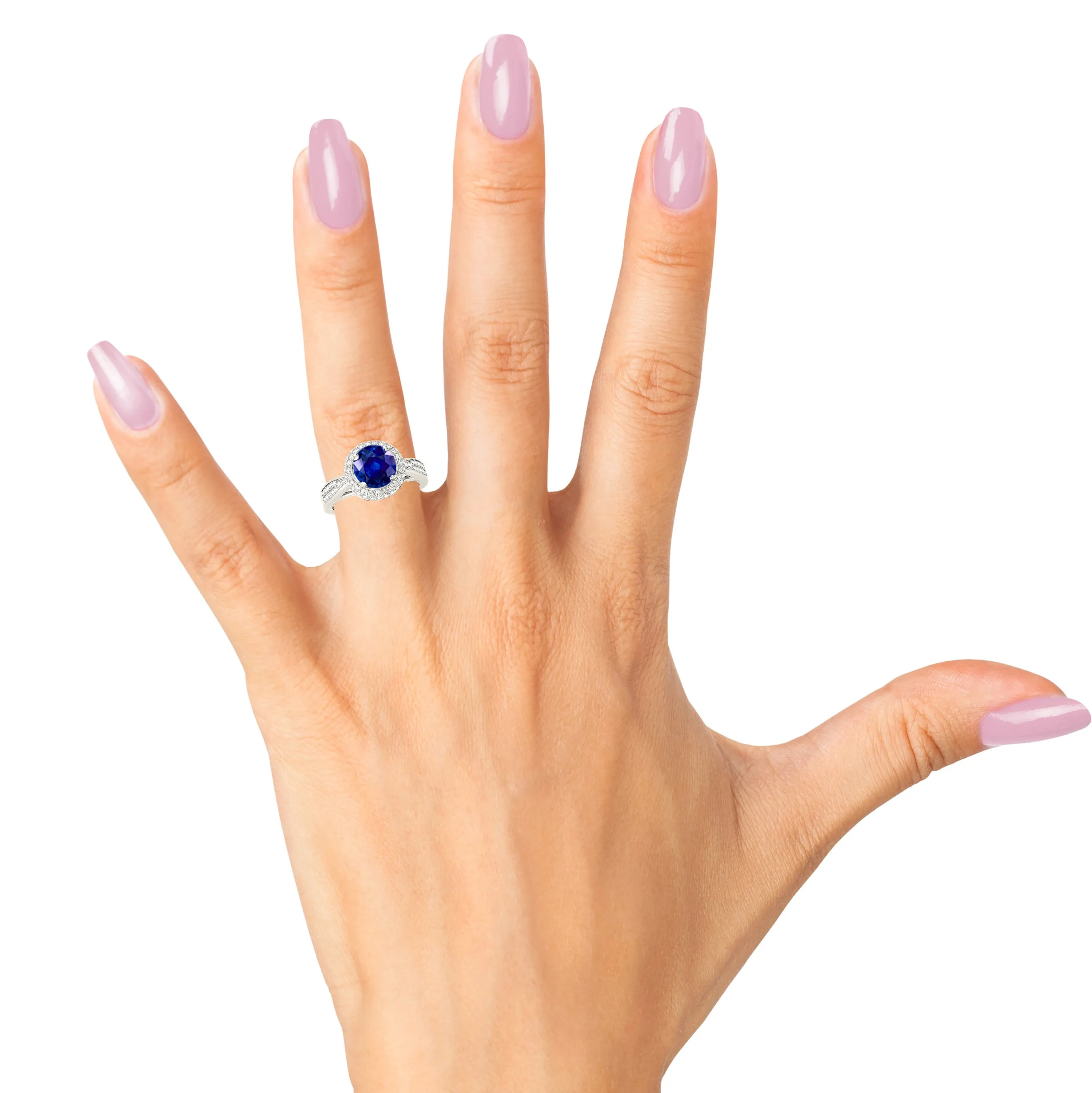 2.40 ct. Genuine Blue Sapphire Halo Ring With Pave Set Side Diamonds