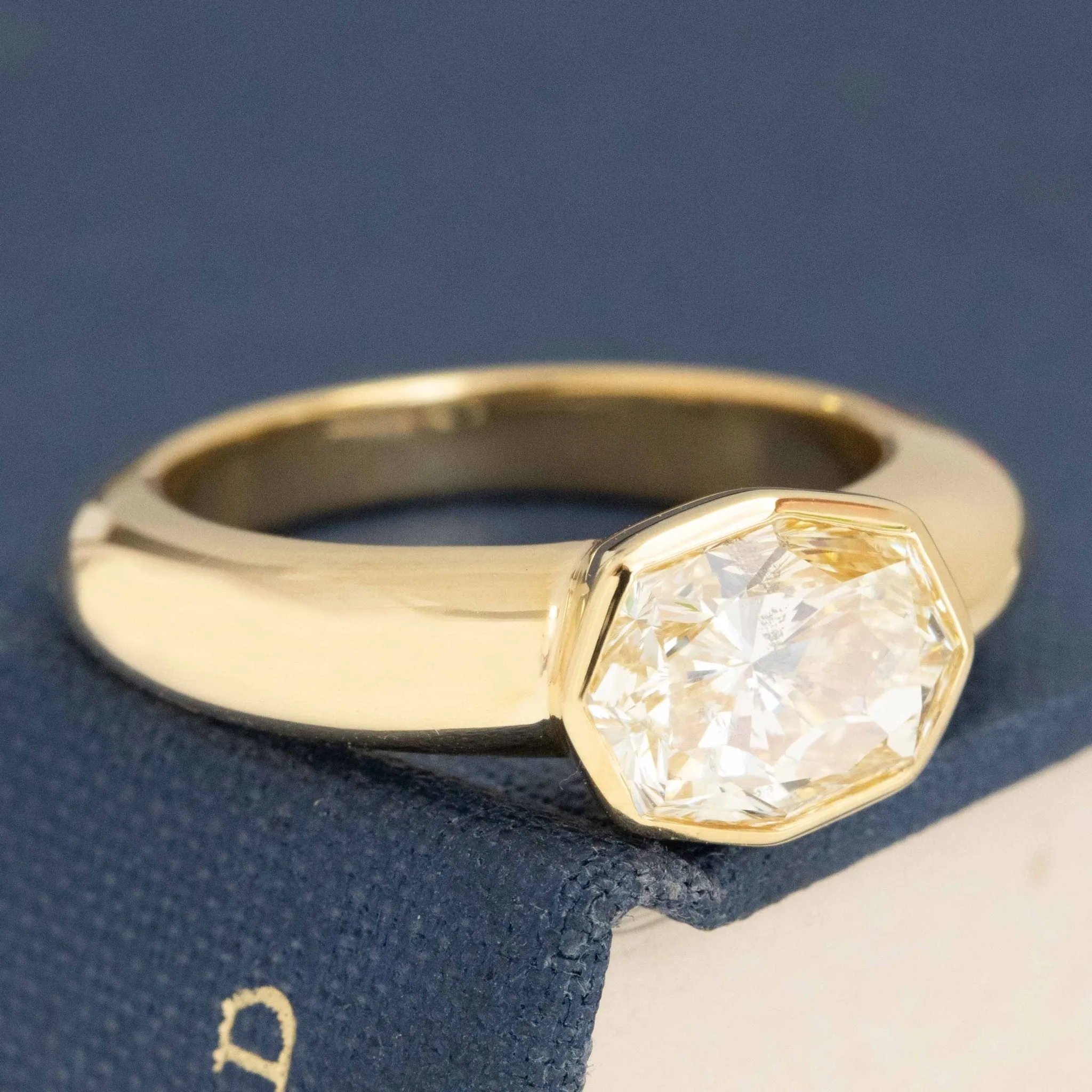 2.42ct Octagonal Radiant Cut Diamond Bezel Solitaire, GIA