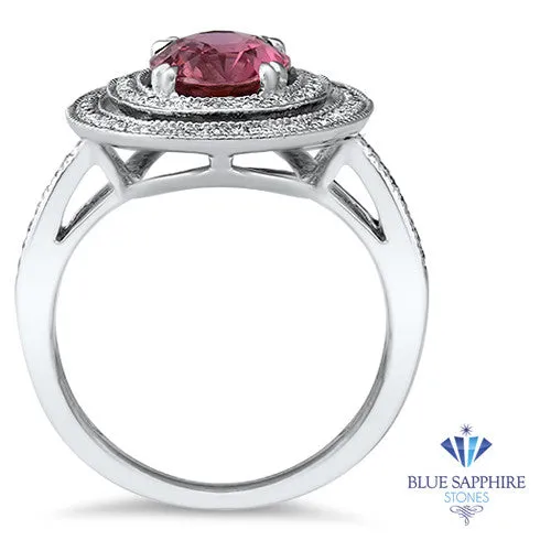 2.90ct Oval Pink Sapphire Ring with Double Diamond Halo in 14K White Gold