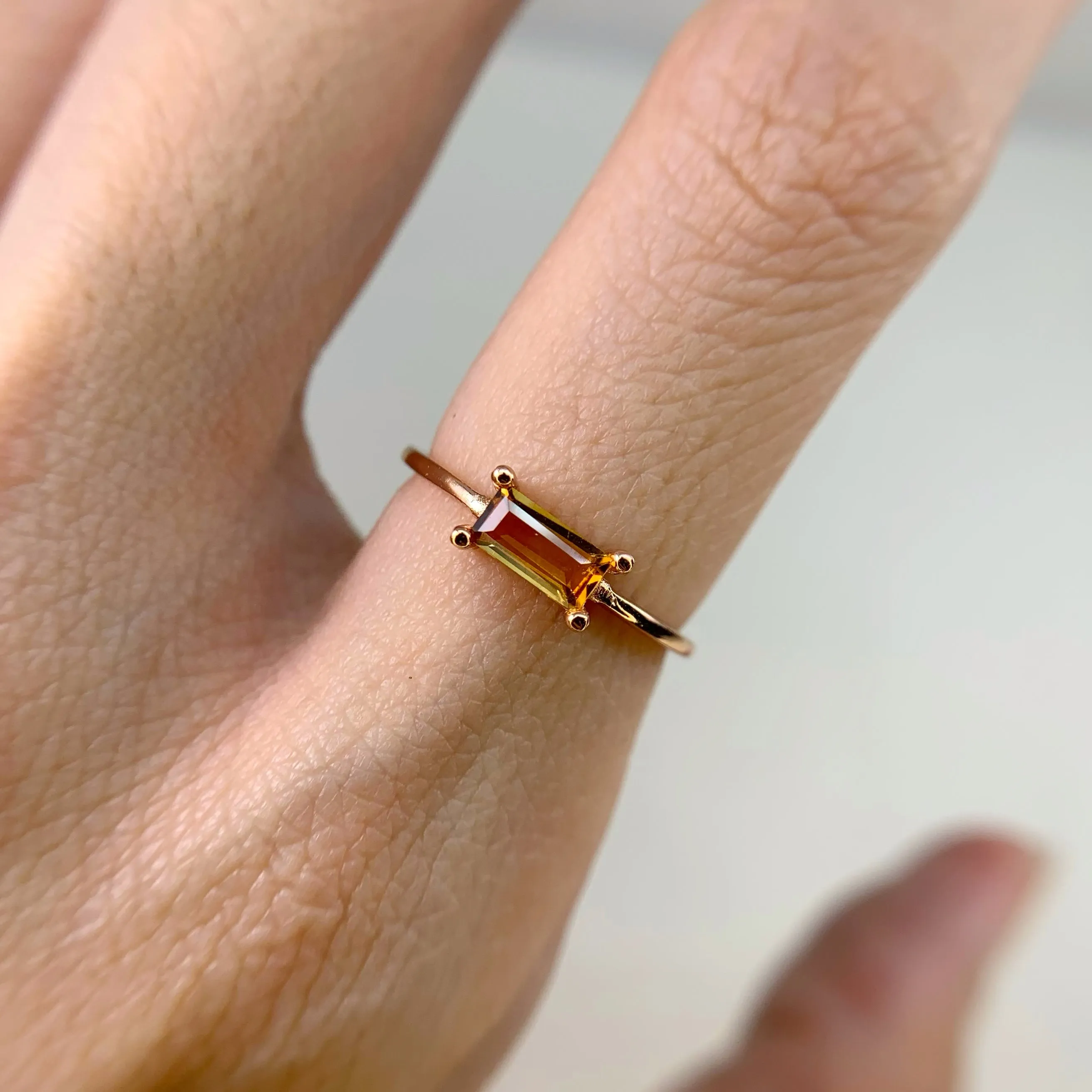 3 x 6 mm. Baguette Cut Yellow Brazilian Citrine Ring