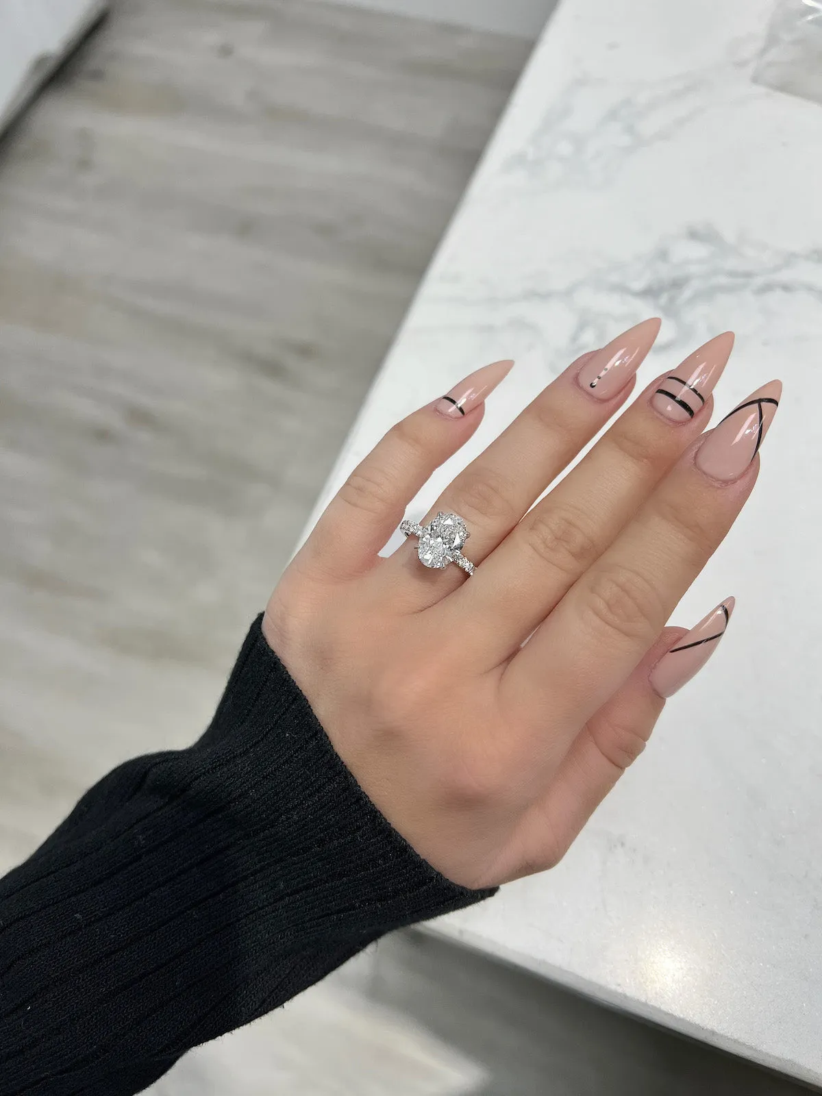 3.00 Carat Oval Natural Diamond Engagement Ring with Hidden Halo