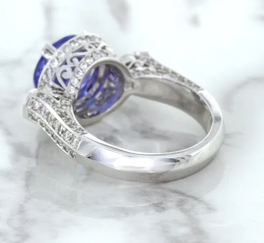 3.12ct Round Tanzanite Ring with Diamond Halo in 14K White Gold
