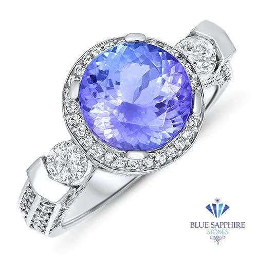 3.12ct Round Tanzanite Ring with Diamond Halo in 14K White Gold