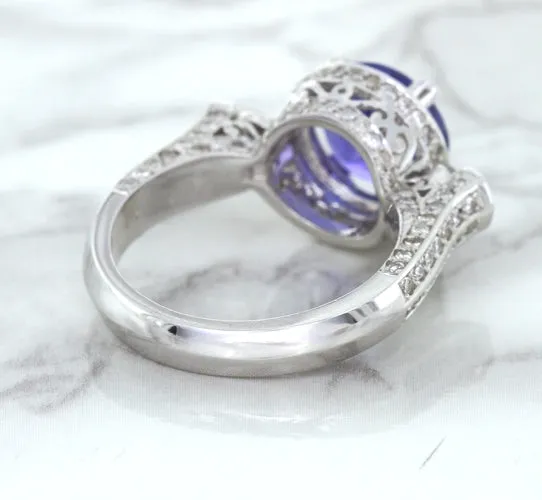3.12ct Round Tanzanite Ring with Diamond Halo in 14K White Gold