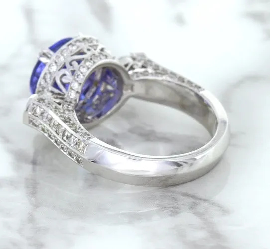 3.12ct Round Tanzanite Ring with Diamond Halo in 14K White Gold