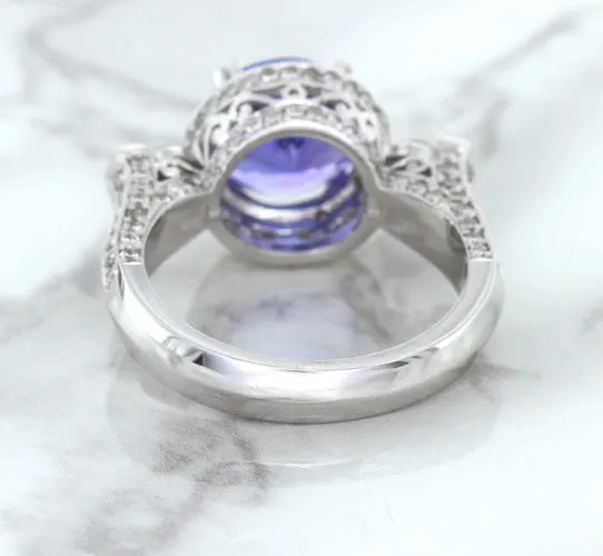 3.12ct Round Tanzanite Ring with Diamond Halo in 14K White Gold