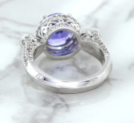 3.12ct Round Tanzanite Ring with Diamond Halo in 14K White Gold