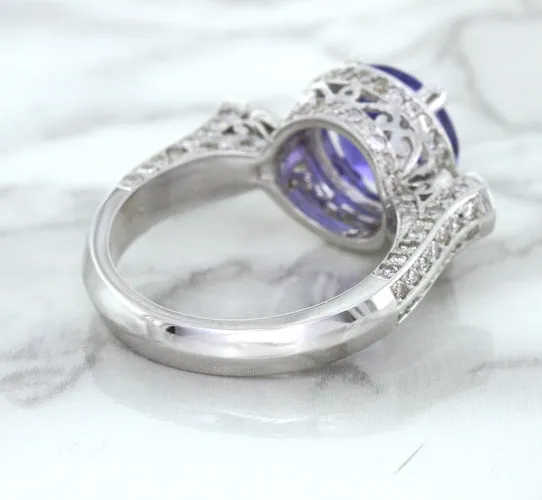 3.12ct Round Tanzanite Ring with Diamond Halo in 14K White Gold