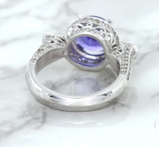 3.12ct Round Tanzanite Ring with Diamond Halo in 14K White Gold