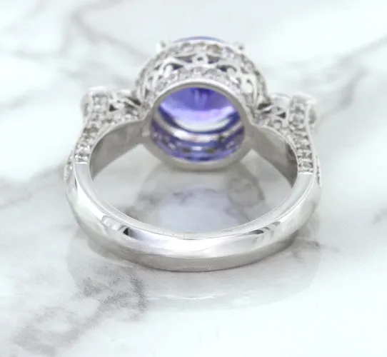 3.12ct Round Tanzanite Ring with Diamond Halo in 14K White Gold