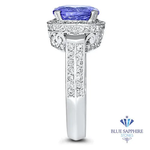 3.12ct Round Tanzanite Ring with Diamond Halo in 14K White Gold