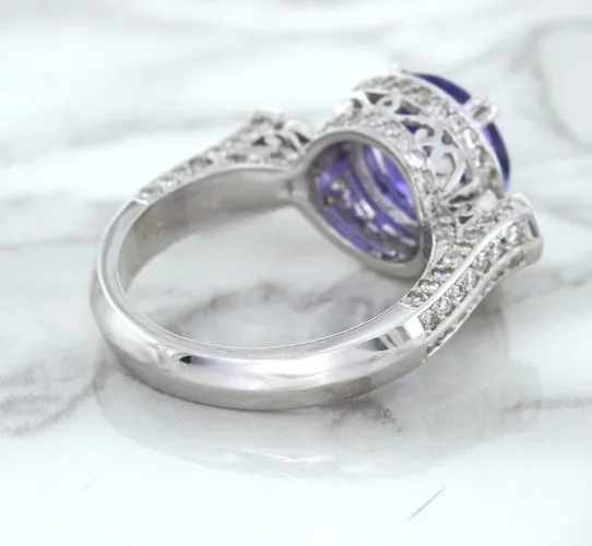 3.12ct Round Tanzanite Ring with Diamond Halo in 14K White Gold