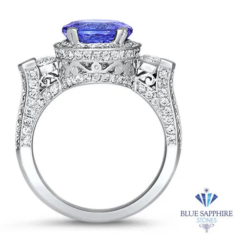 3.12ct Round Tanzanite Ring with Diamond Halo in 14K White Gold