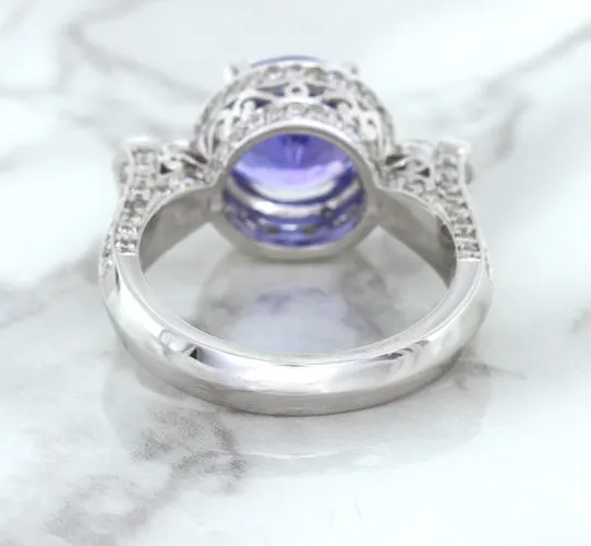 3.12ct Round Tanzanite Ring with Diamond Halo in 14K White Gold