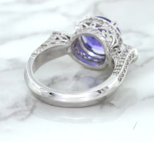 3.12ct Round Tanzanite Ring with Diamond Halo in 14K White Gold