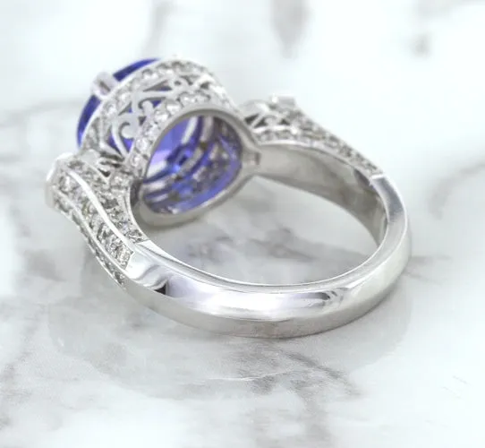 3.12ct Round Tanzanite Ring with Diamond Halo in 14K White Gold