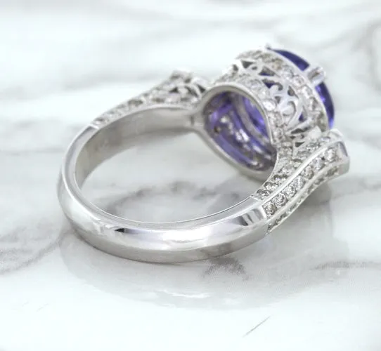 3.12ct Round Tanzanite Ring with Diamond Halo in 14K White Gold