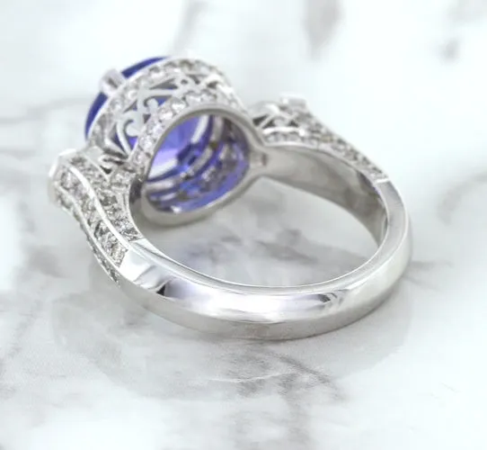 3.12ct Round Tanzanite Ring with Diamond Halo in 14K White Gold
