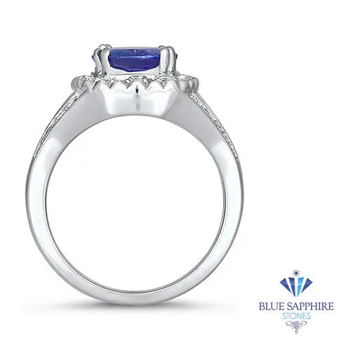 3.37ct Oval Tanzanite Ring with Diamond Halo in 14K White Gold