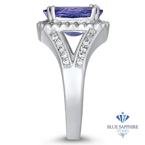 3.37ct Oval Tanzanite Ring with Diamond Halo in 14K White Gold