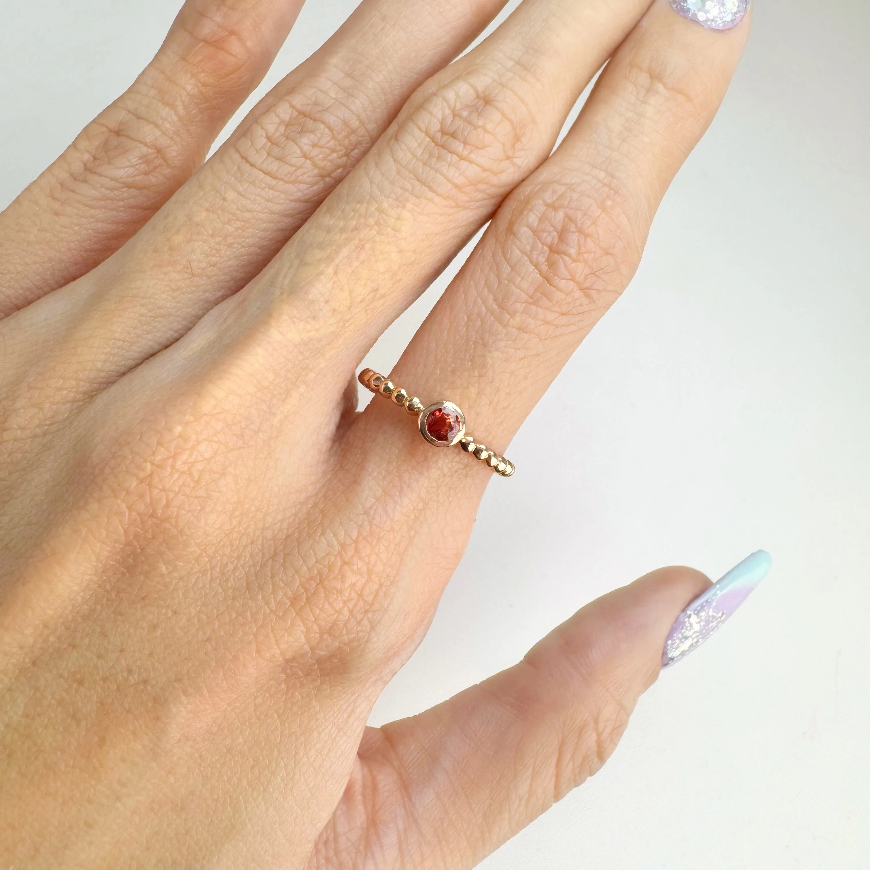 3.5 mm. Round Cut Red Songea Sapphire Ring