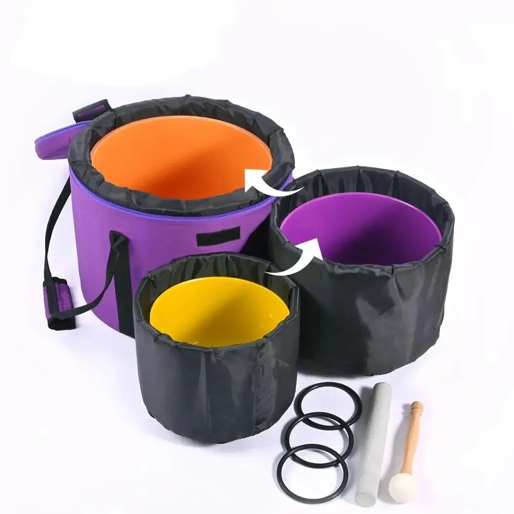 3pcs 8"E, 10"B, 12"D Colored Frosted Quartz Crystal Singing Bowl   Free 12" Purple Carrying Bag