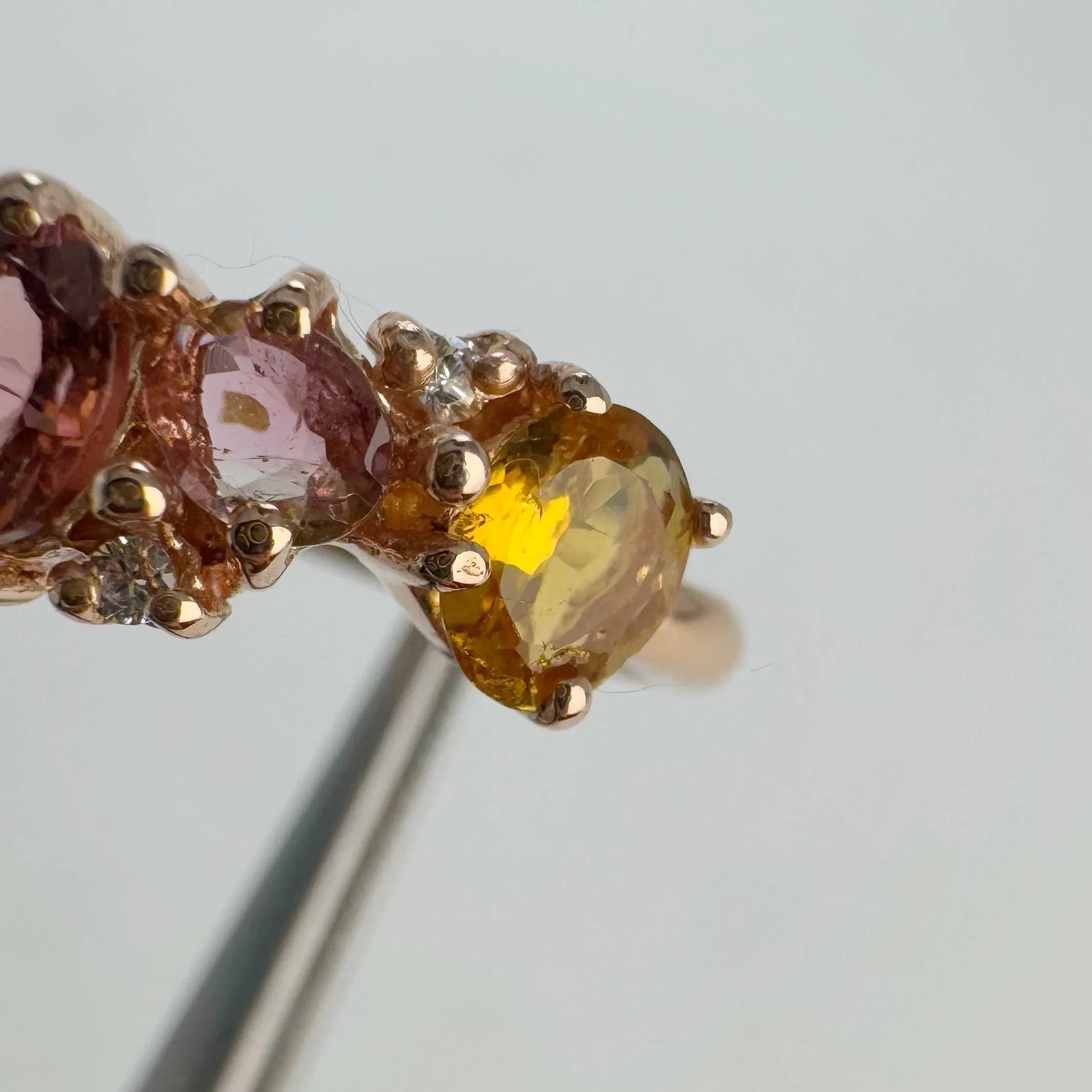 4 x 5 mm. Oval Cut Multi-coloured Brazilian Tourmaline with Cz Accents Cluster Ring (Blemished)