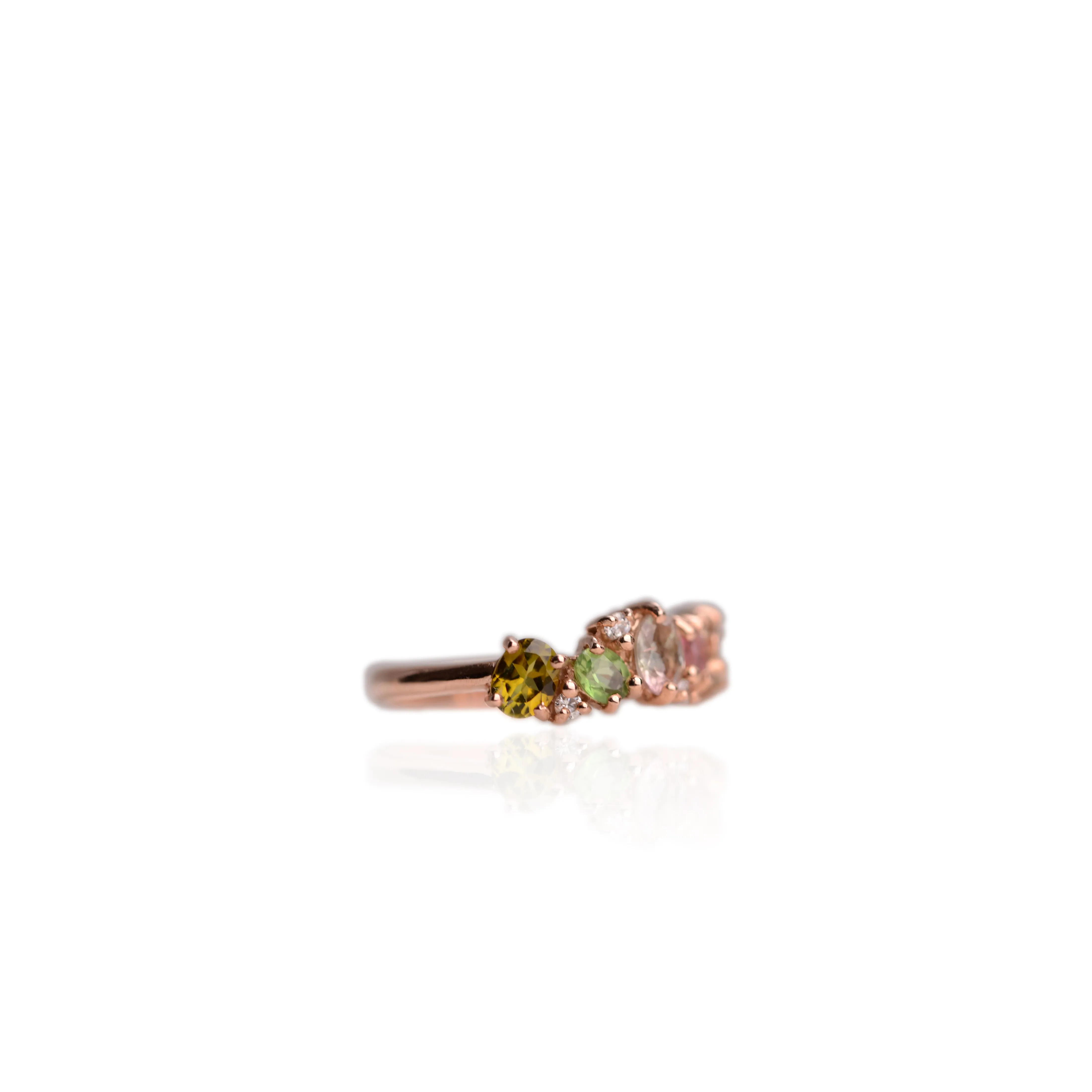 4 x 5 mm. Oval Cut Multi-coloured Brazilian Tourmaline with Cz Accents Cluster Ring (Blemished)