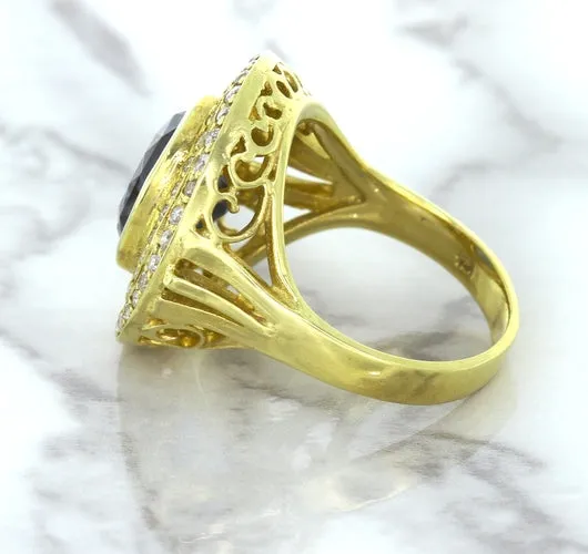 4.23ct Oval Blue Spinel Ring with Double Diamond Halo in 14K Yellow Gold