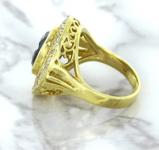 4.23ct Oval Blue Spinel Ring with Double Diamond Halo in 14K Yellow Gold