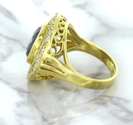 4.23ct Oval Blue Spinel Ring with Double Diamond Halo in 14K Yellow Gold