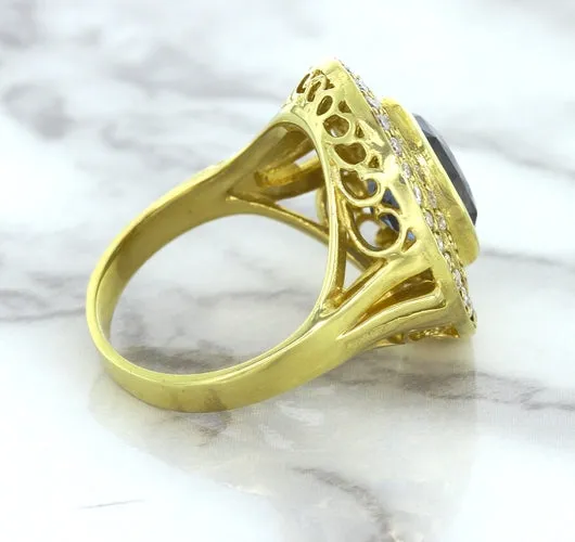 4.23ct Oval Blue Spinel Ring with Double Diamond Halo in 14K Yellow Gold