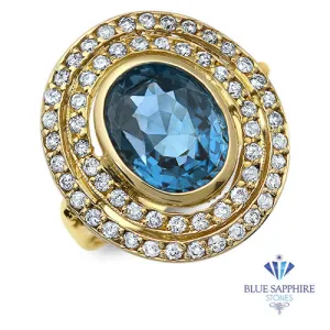4.23ct Oval Blue Spinel Ring with Double Diamond Halo in 14K Yellow Gold