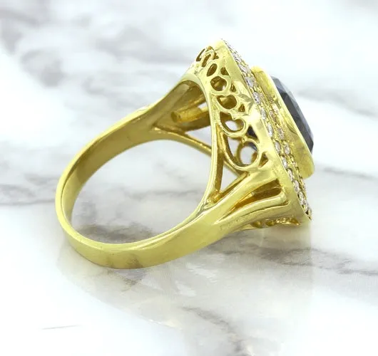 4.23ct Oval Blue Spinel Ring with Double Diamond Halo in 14K Yellow Gold